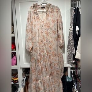 Vici Peach Floral Tiered Maxi Dress in Cream and Peach